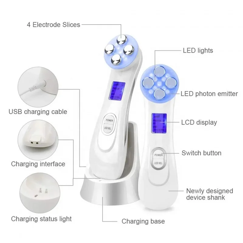 5 Color Ultrasonic Clean Slimming Frequency LED Massager Device EMS Facial Lifting Beauty Face