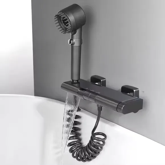 White Bathroom Bathtub Faucet Set Brass Wall Mounted White Thermostatic Single Lever Big Plate Shower Faucet Set