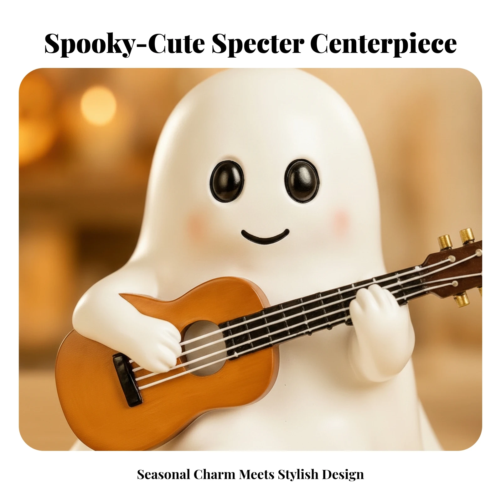 Ghost Figurine with Guitar Holiday Ghost Ornament with Guitar Halloween Tabletop Ornament Resin Decorative Accent Cute