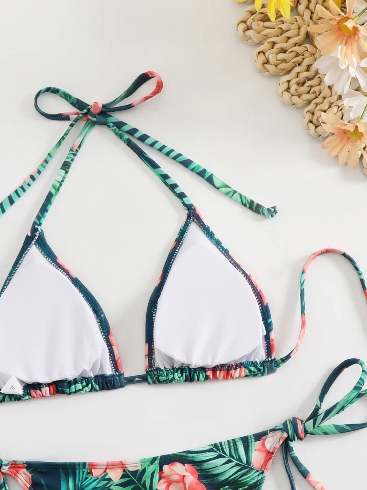 Bikini Damski Strój Kąpielowy 2025 Nowy Wzór Zielony Halter Bikini Zestaw Seksowny Sznurowany Strój Kąpielowy Letni Dwuczęściowy Strój Plażowy Kąpielowy Damski
