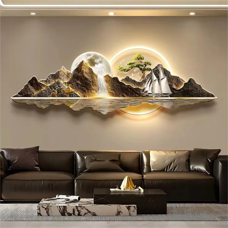 Designer style wall hanging LED artistic conception mountain 3D wall hanging decoration hall wall hanging decoration