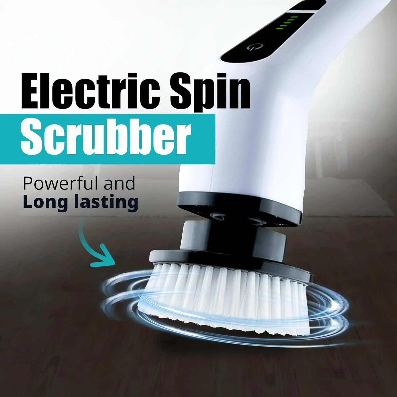 Elebe Electric Spin Scrubber - 7 Brush Heads, 2 Speeds, Adjustable Handle, Bathroom Cleaner, 300/450 RPM