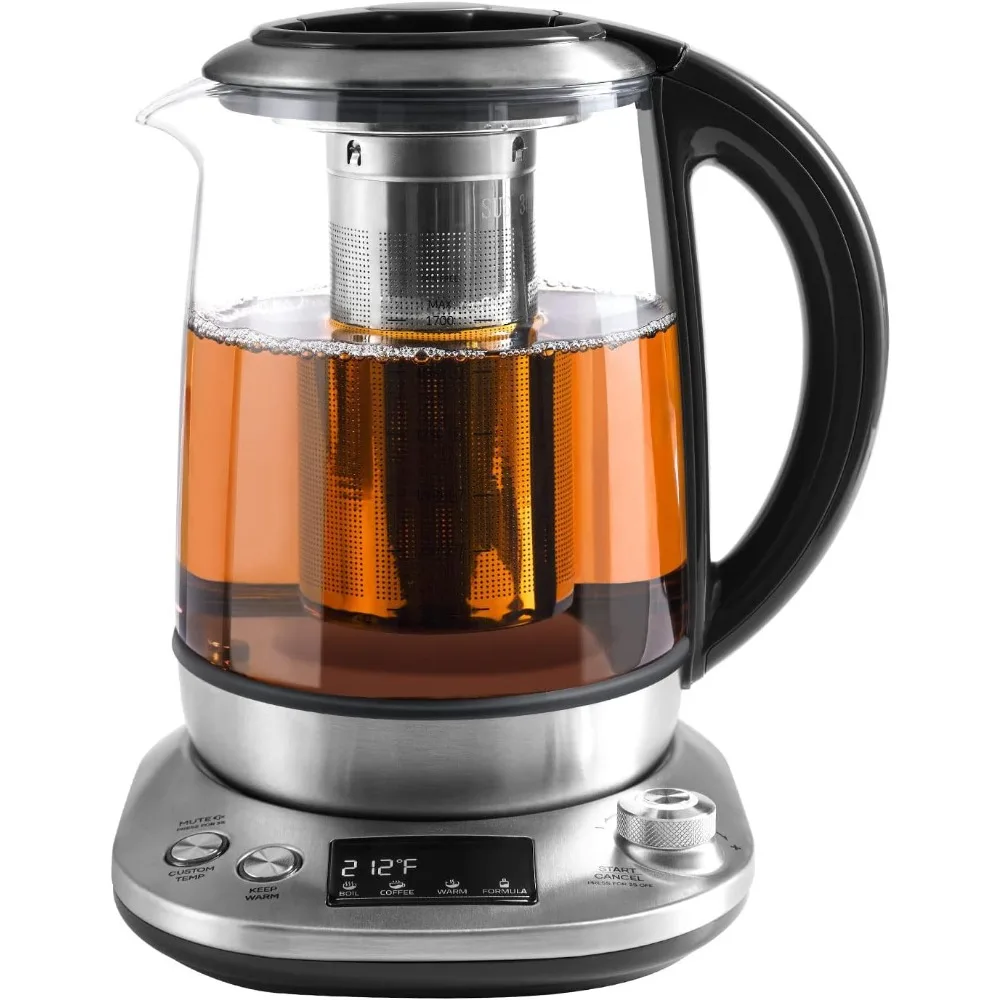 

Electric Tea Kettle with Removable Infuser, 9 Brewing Programs, Temperature Control, Keep Warm, Glass Design