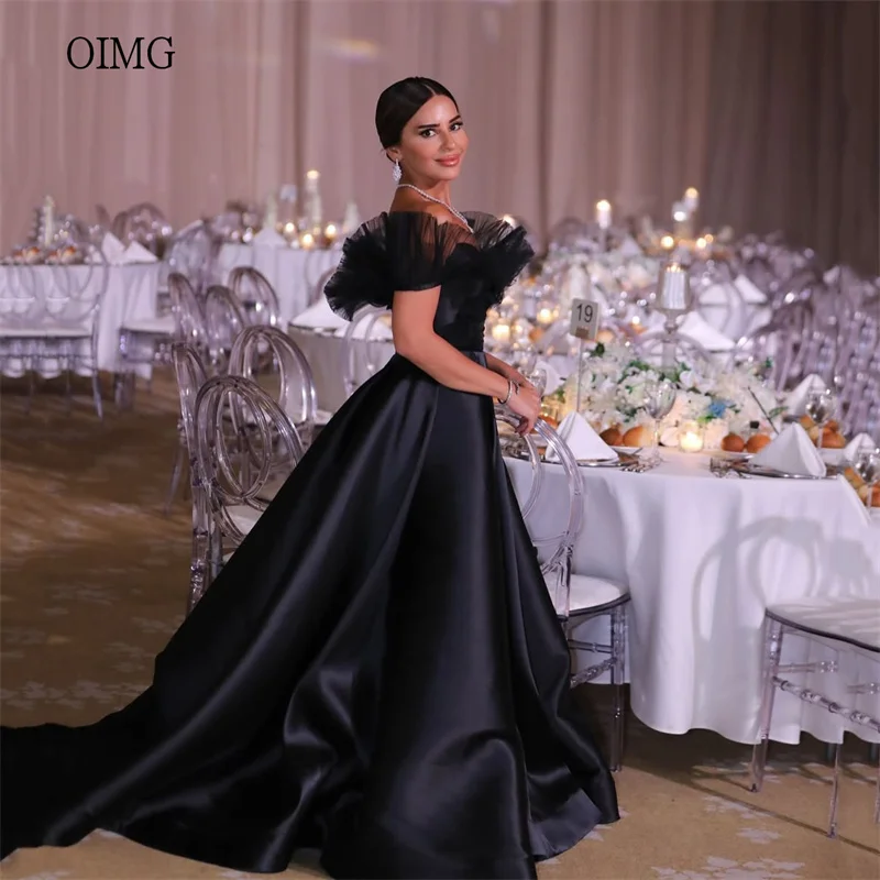 

OIMG Elegant Off The Shoulder A Line Prom Gowns Satin Backless Formal Party Gown Floor Length Evening Dress Customized