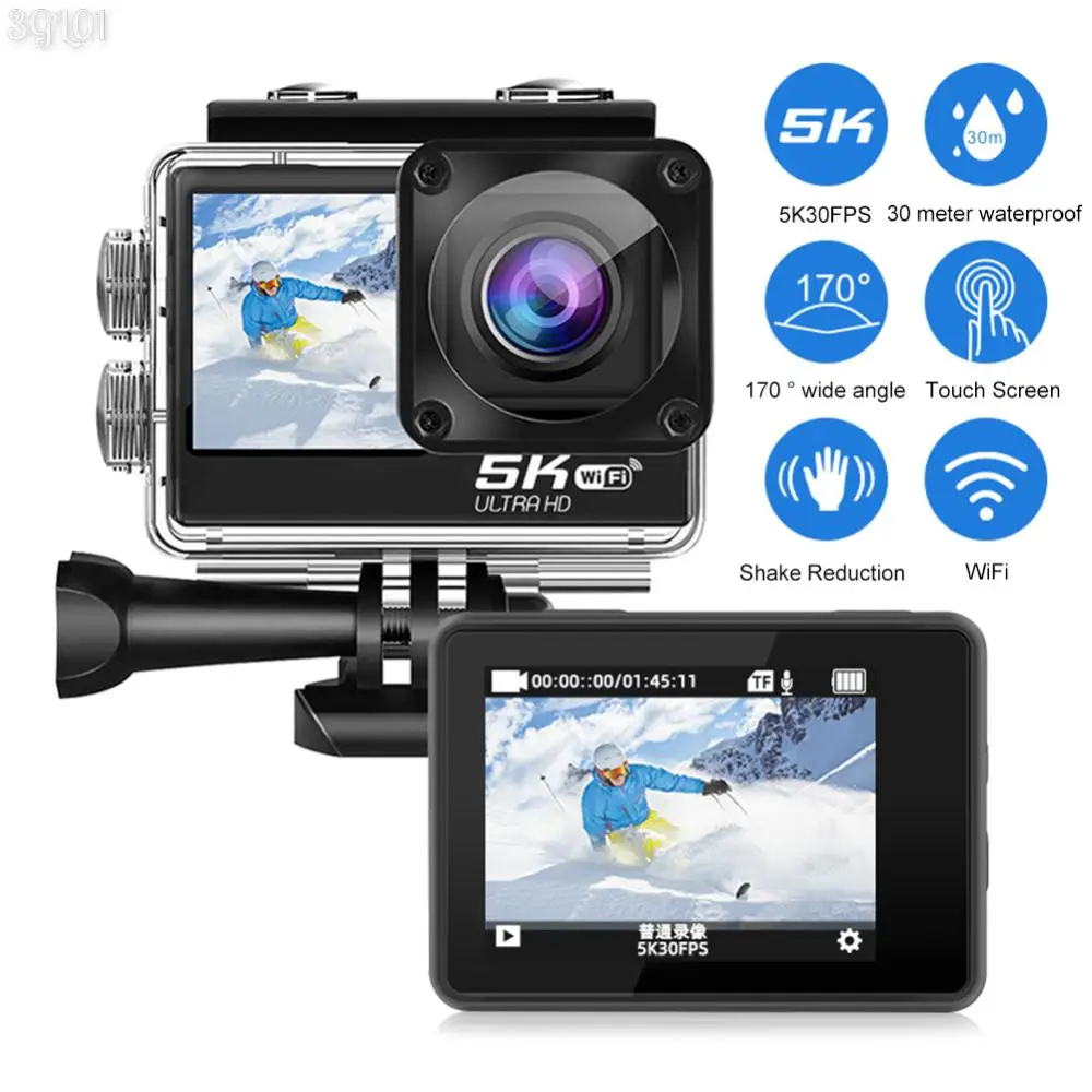 

5K Action Camera 4K 60FPS Photographic Camera 170° Wide Angle Video Recording Camera 2.0Inch Touch Screen with Remote Control