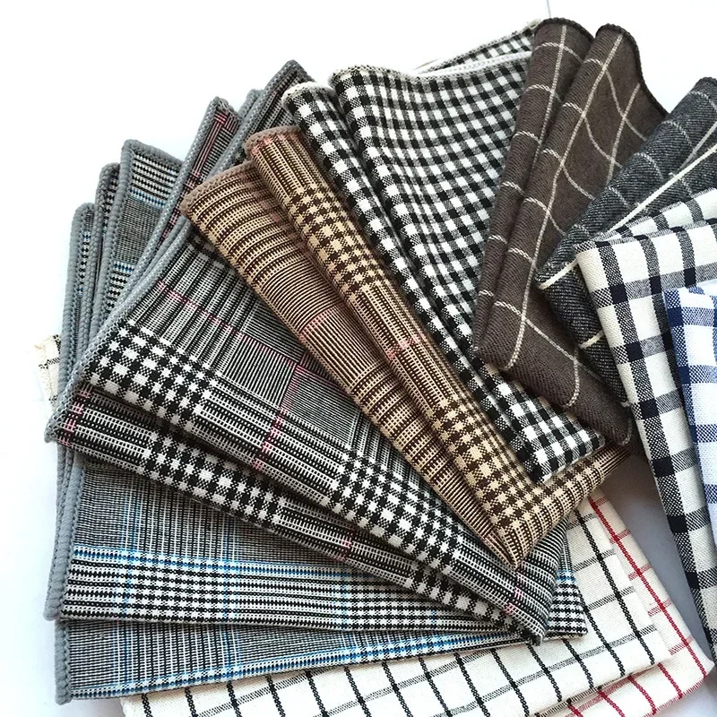 Hoge Kwaliteit Mode Plaid Hankerchief Katoen Mannen Pochet Pak Banket Pocket Handdoek Slanke Kleding Accessoires