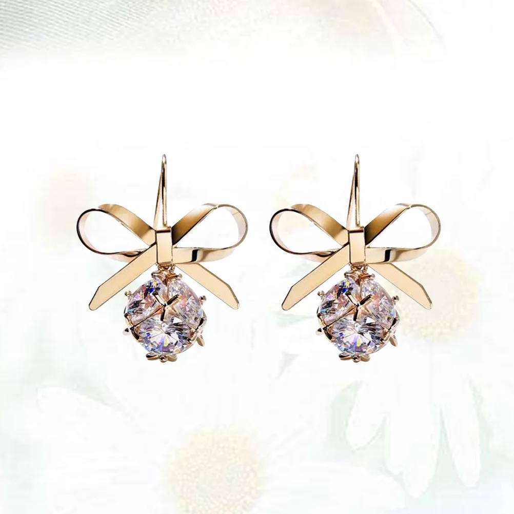 

Crystal Bow Earrings Gold High-End Elegant Party Work Shopping Drop Earrings for Women Girls Ladies Fashion Jewelry