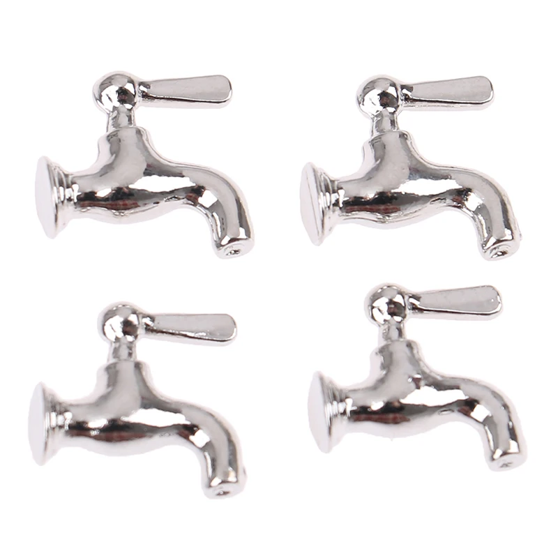 4 unids/set 1:12 grifo de agua de Metal en miniatura para casa de muñecas accesorios de baño grifo en miniatura para casa de muñecas