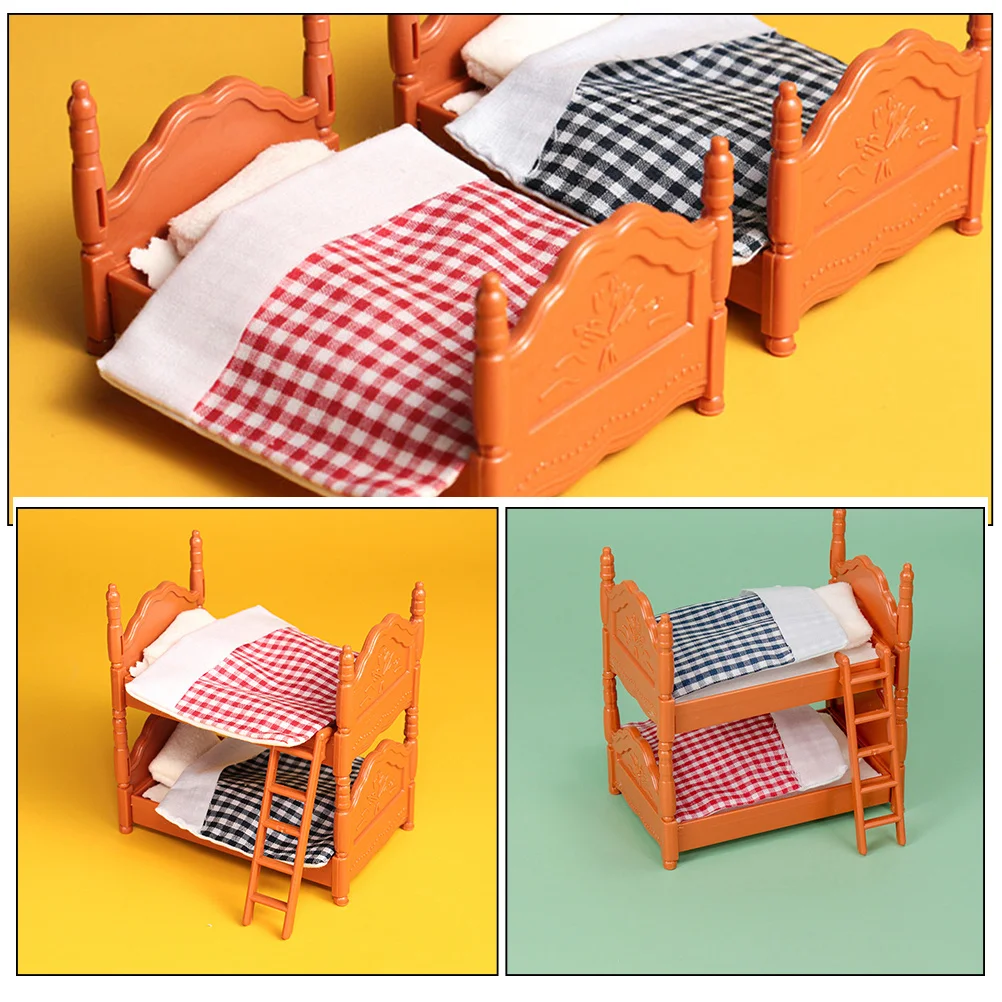 

2Sets Miniature Bunk Bed Furniture Realistic Shape Easy to Store for Mini House Scene Layout Photo Prop Small House Decoration