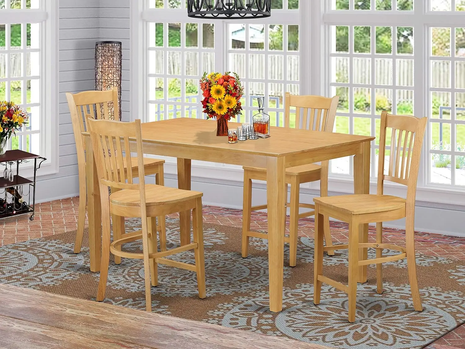 

Cagr5H-Oak-W 5 Piece Counter Height Dining Set Includes A Rectangle Dinette Table And 4 Kitchen Dining Chairs, 36X60 Inch, Oak