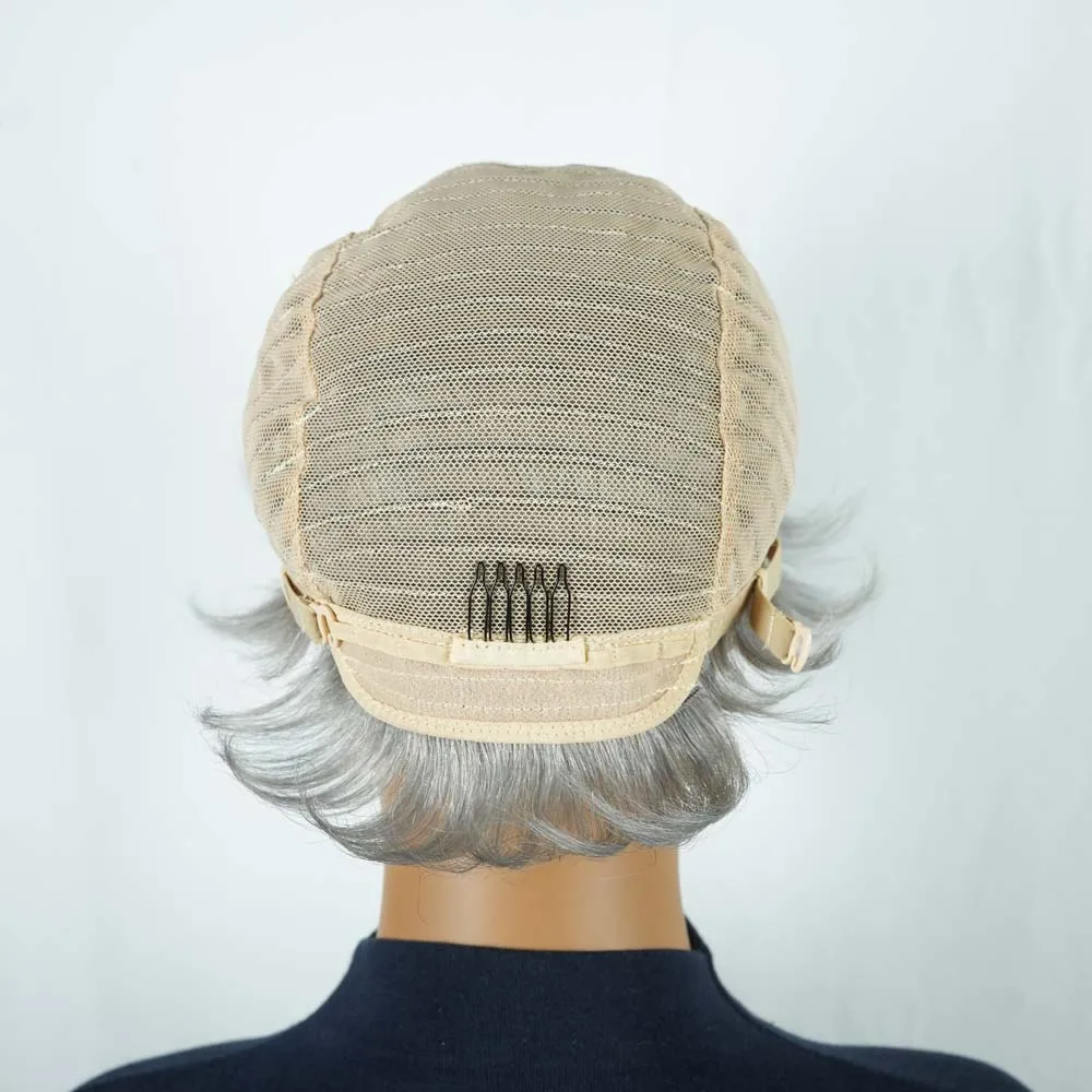 실버 그레이 픽시컷 가발 인모 스트레이트 앞머리 있는 짧은 레이어드 보브 가발 흑인 여성용 풀 머신 메이드