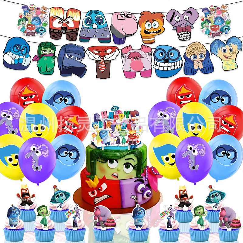 

Potdemiel Inside Out Latex Ballon Party Supplies Kids Favor Banner Flag Cake Topper Tableware Birthday Decor Party Accessories