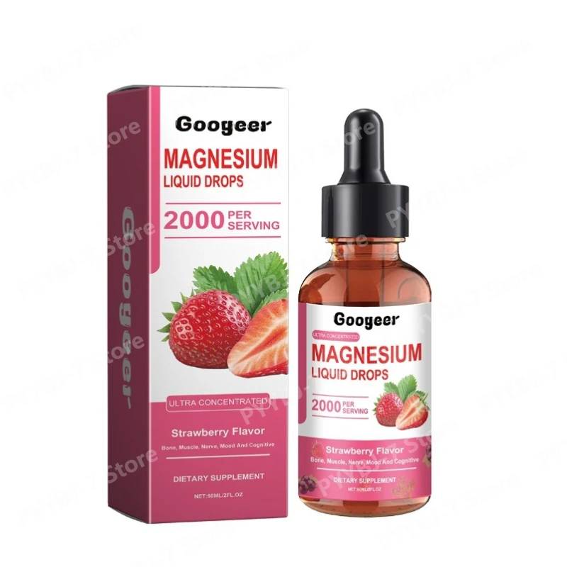 

Magnesium Liquid Drops Ultra Concentrated Strawberry Flavor Supports Bone Muscle & Nerve Health Daily Health Supplements 60ml