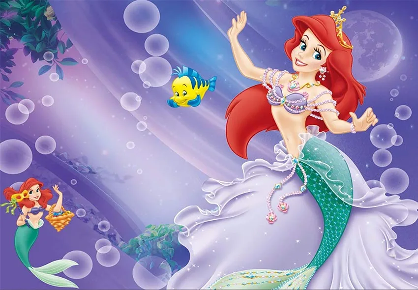 Ariel mała syrenka księżniczka tło, pod morzem syrenka tło dla fotografii dziewczyny materiały do dekoracji przyjęcia urodzinowego