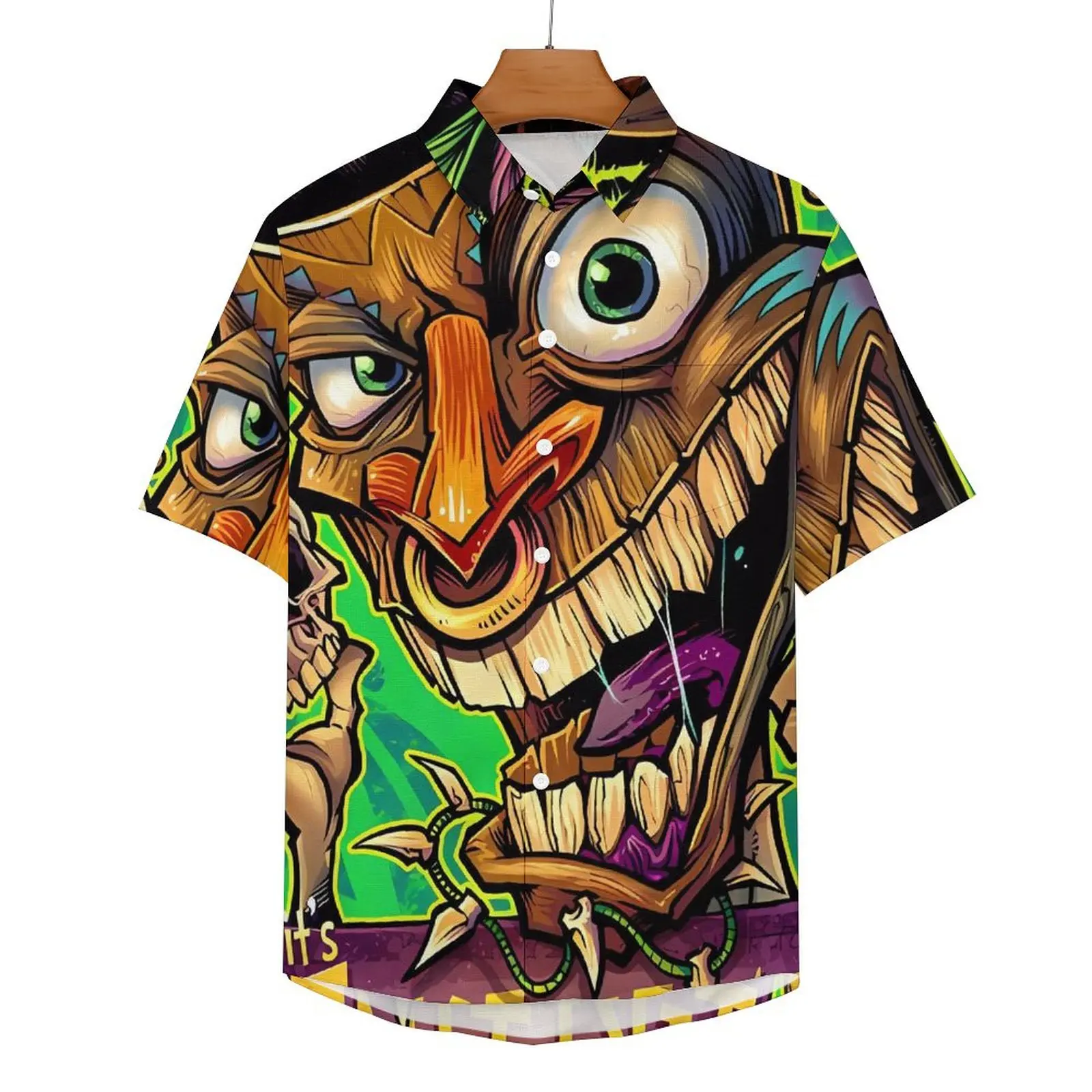 

Tropical Tiki Mask Casual Shirts Tiki Time Beach Shirt Hawaiian Retro Blouses Man Print 3XL 4XL