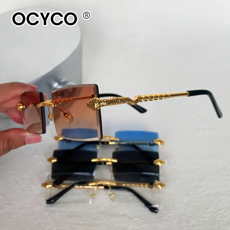 OCYCO 2024 New Rimless Rectangular Sunglasses Men Fashion Vintage Twisted Snake Leg Gradient Shades Women image 2