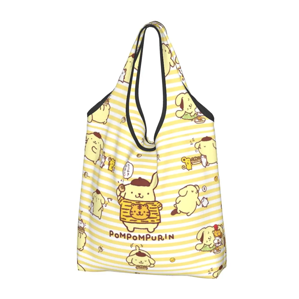 

Custom Pompompurin Sanrio Cartoon Shopping Bags Women Portable Large Capacity Grocery Shopper Tote Bags