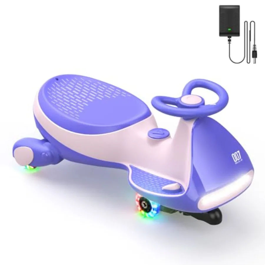 N7 Classic Elektro-Wackelauto mit Pedal, wiederaufladbarem Akku, Aufsitzspielzeug, Schaukelauto, 2 Geschwindigkeiten, Anti-Rollover-Funktion, leuchtende Räder, Bluetooth, ab 3 Jahren, 150 Pfund, Pink