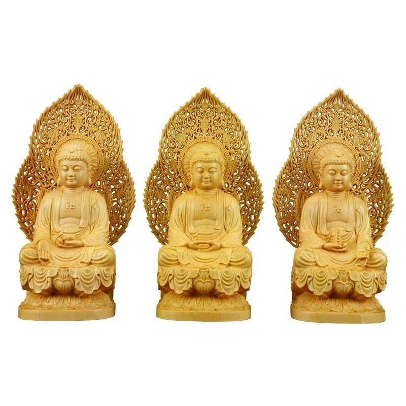 3 piece set Shakyamuni solid wood statue Wooden handmade fine carving Modern art sculpture High-end Home Furnishing Decoration