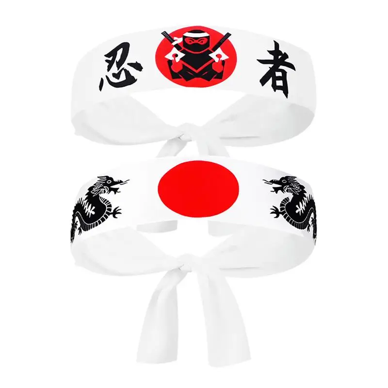 2Pcs Ninja Warriors Headband Japanese Headband Japanese Sushi Chef Headdress Karate Warriors Headband