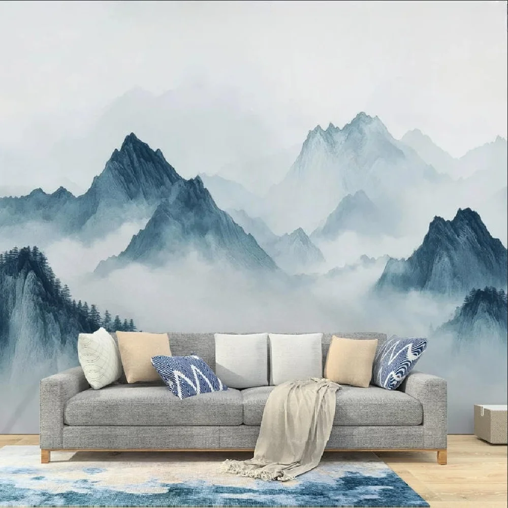 Customize any size design drawing wallpaper Chinese retro ink landscape living room study background wall decoration wallpaper