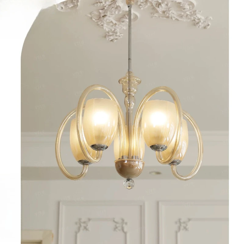 Three-arm glass chandelier, French retro cloakroom neoclassical small room lamp