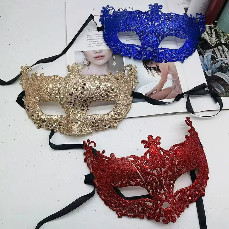 

Women Masquerade Mask Sequin Lace Princess Mardi Gras Vintage Party Prom Ball Ladies Luxurious Accessory Show Props Gold Silver