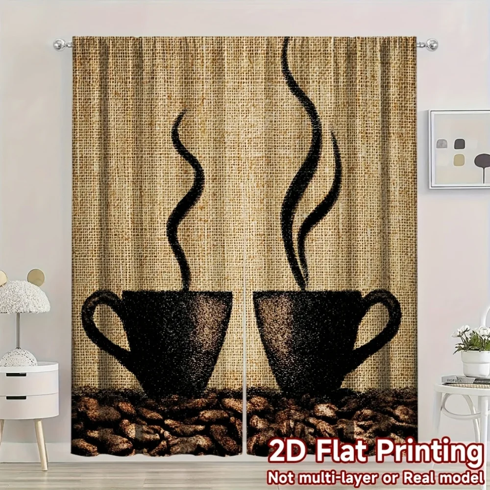 Bohemian Coffee Cup Steam Shower Curtain for Bathroom Home Decor Rustic Kitchen Window Accent