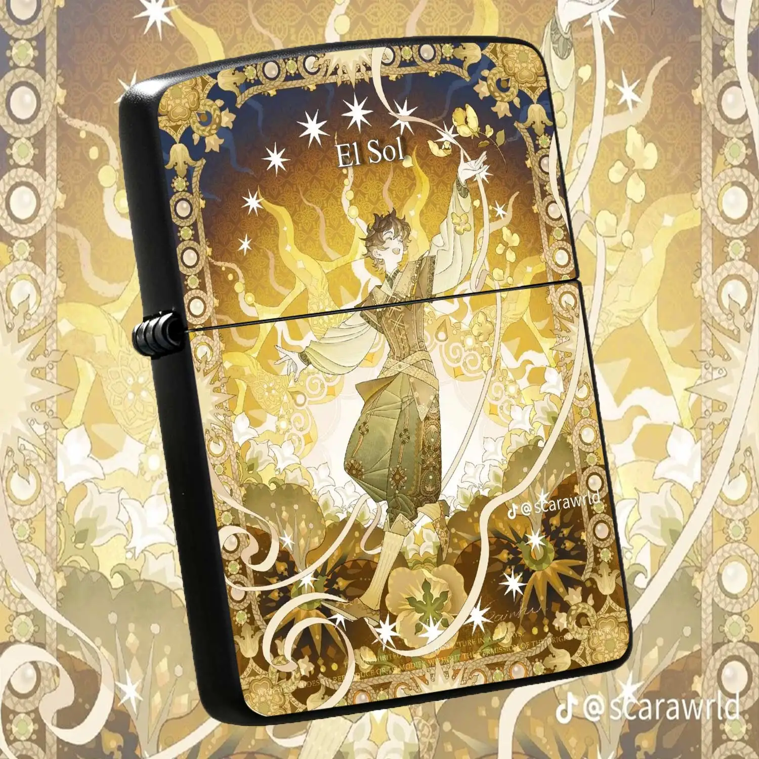 Flip-top Pocket Windproof  Lighter, Vintage Tarot El Sol Theme with Exquisite Art Illustration, Refillable Fuel Portable , Ideal for Creativeand Gift-giving Humorous and Fun Lighter