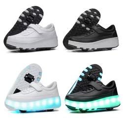 2 Wheels Child Deform Sneakers Roller Skate Shoes Kid Wheels Shoes Outdoor Skating Deformation Parkour Runaway Boys Girls Gift