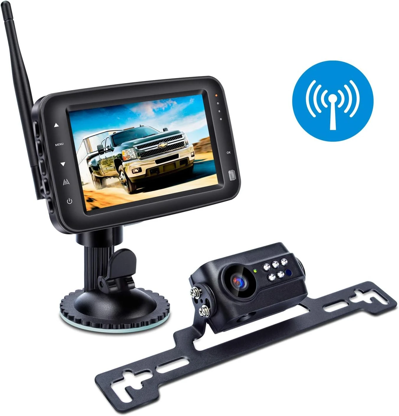Wireless Backup Camera System, IP69 Waterproof Wireless License Plate Rear View Camera