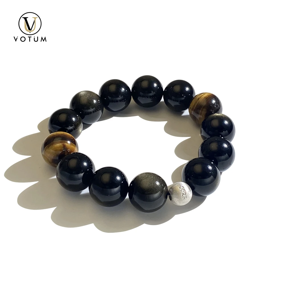 

Votum натуральный золотой обсидиан желтый тигровый глаз браслет из бисера для мужчин чакра целебный камень 925 серебряные бусины ювелирные изделия на заказ