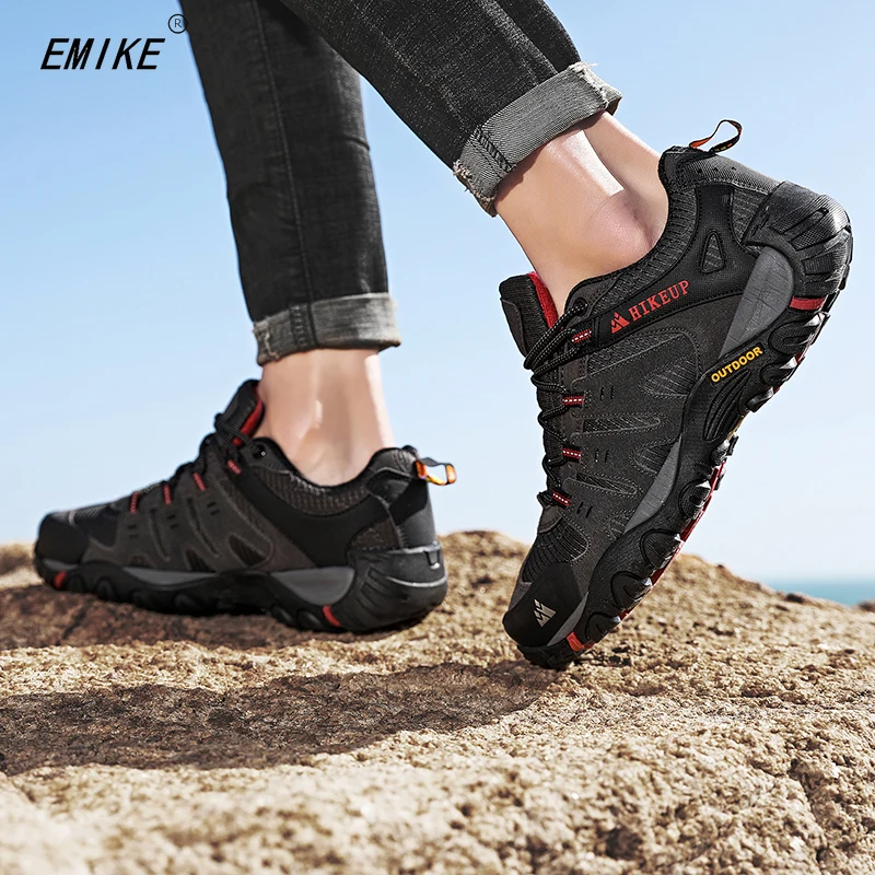 Sneakers Men\'s Hiking Shoes Suede Leather Wear-resistant Outdoor Hunting Shoes Trekking Shoes Walking Mens Tactical Sneakers