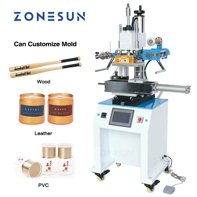 ZONESUN ZY-819R 150*230mm Round Cosmetic Bottle Leather LOGO Paper Customized Hot Foil Stamping Machine Heat Press Machine