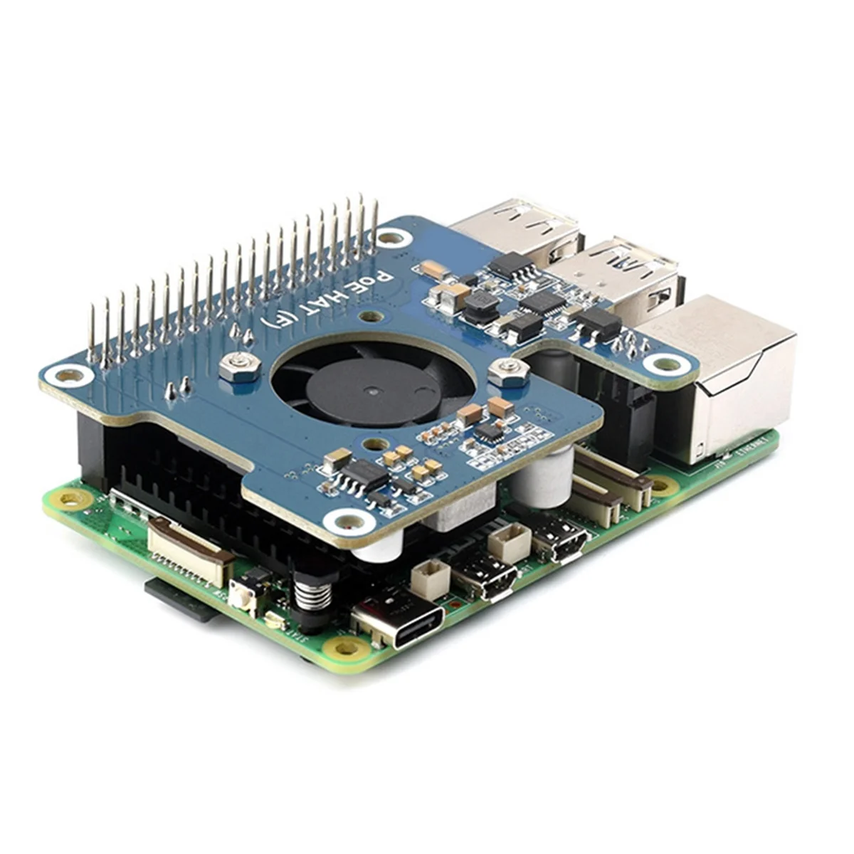 Für Raspberry Pi 5 PoE HAT 802.3Af/At GPIO-Erweiterungsplatine mit Lüfter 5 V/12 V für Raspberry Pi 5