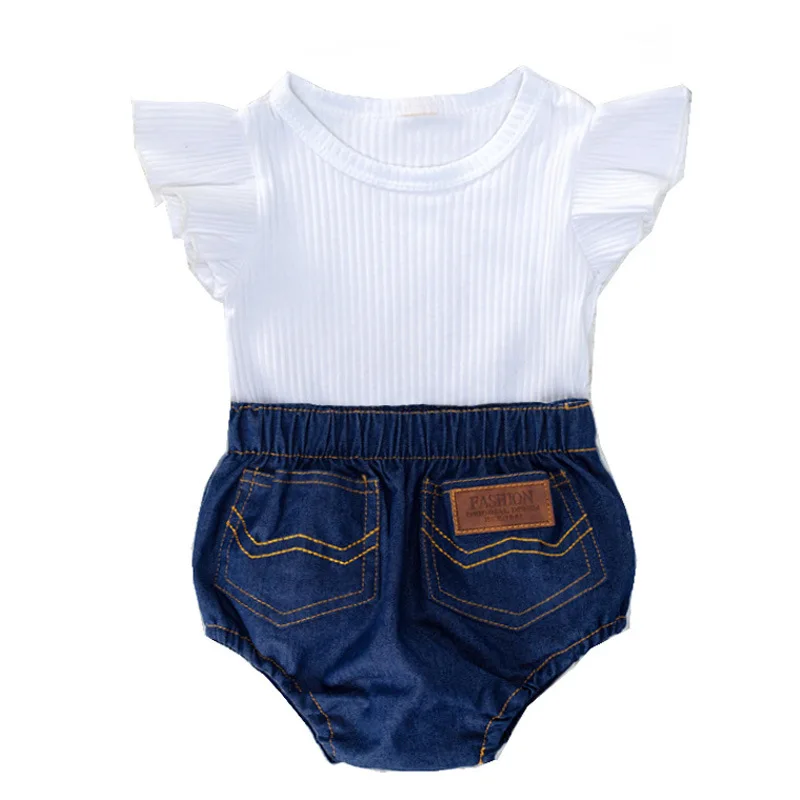 Infant Girl Clothing 2024 Summer Cotton Newborn Ruffles Romper Jeans Headband Toddler Baby Girl Clothes Outfit Set Outdoor Suit