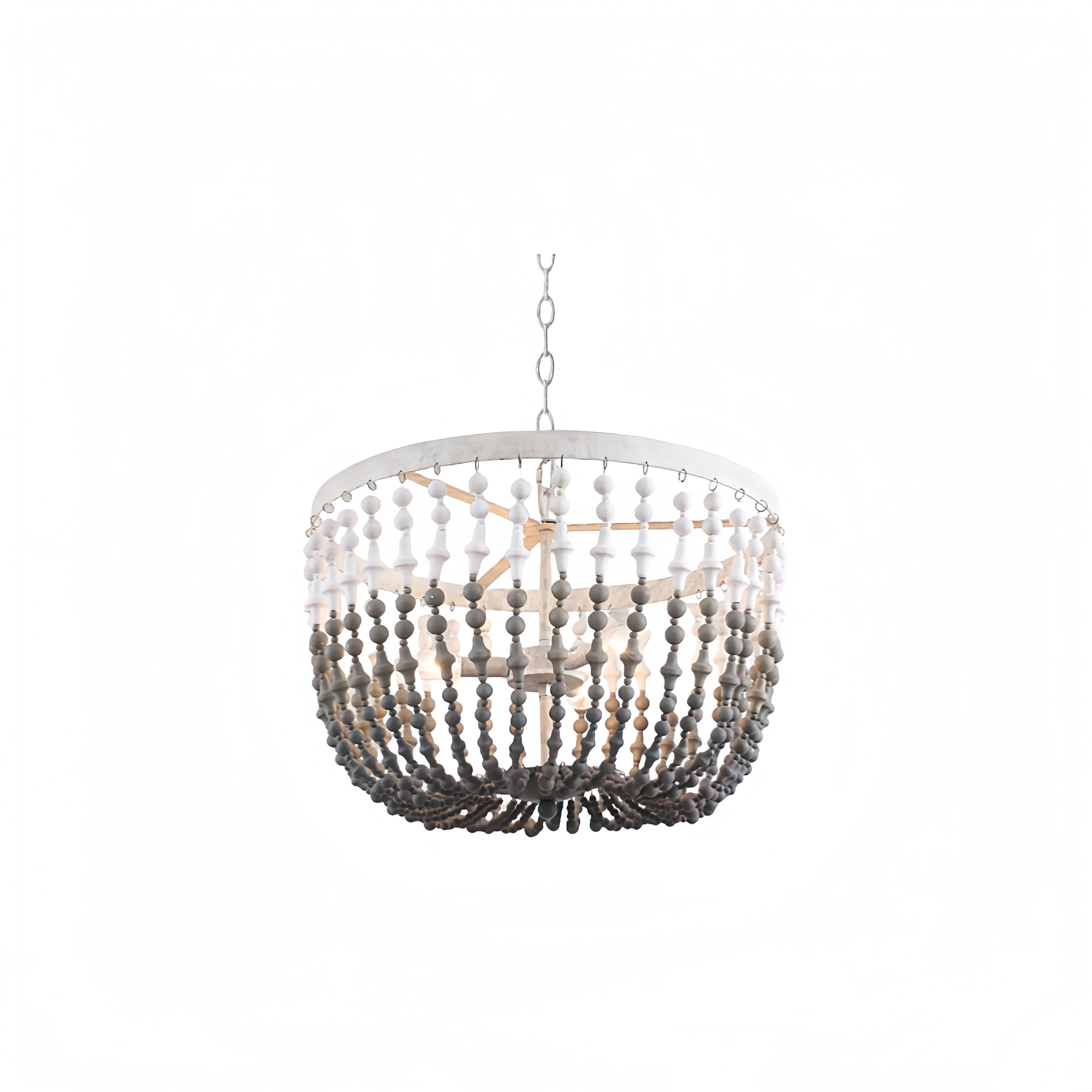 

European Retro High-End American Hotel Restaurant Pendant Lamp Small Wooden Bead Chandelier with E12 Base for Living Room