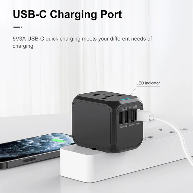 Imagem -03 - Adaptadores de Energia com Usb e tipo c Carregamento Rápido ue Reino Unido Eua Austrália Plugues de Viagem Internacional Usb 5v 3a