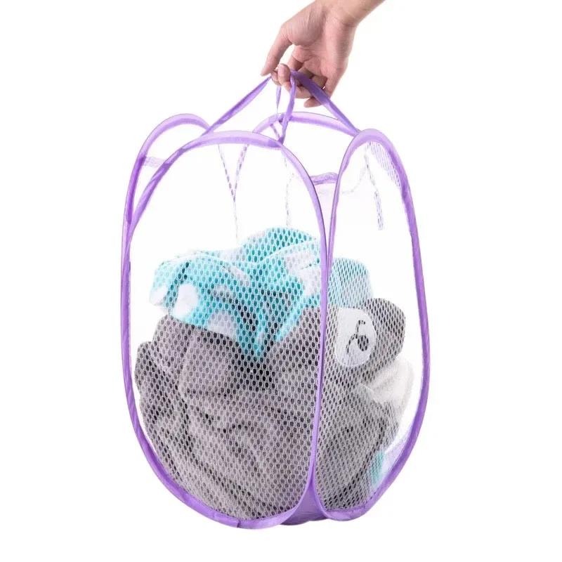 Foldable Color Mesh Clothes Dirty Clothes Basket Household Mesh Dirty Clothes Basket Storage Basket Storage Bucket Laundry Baske