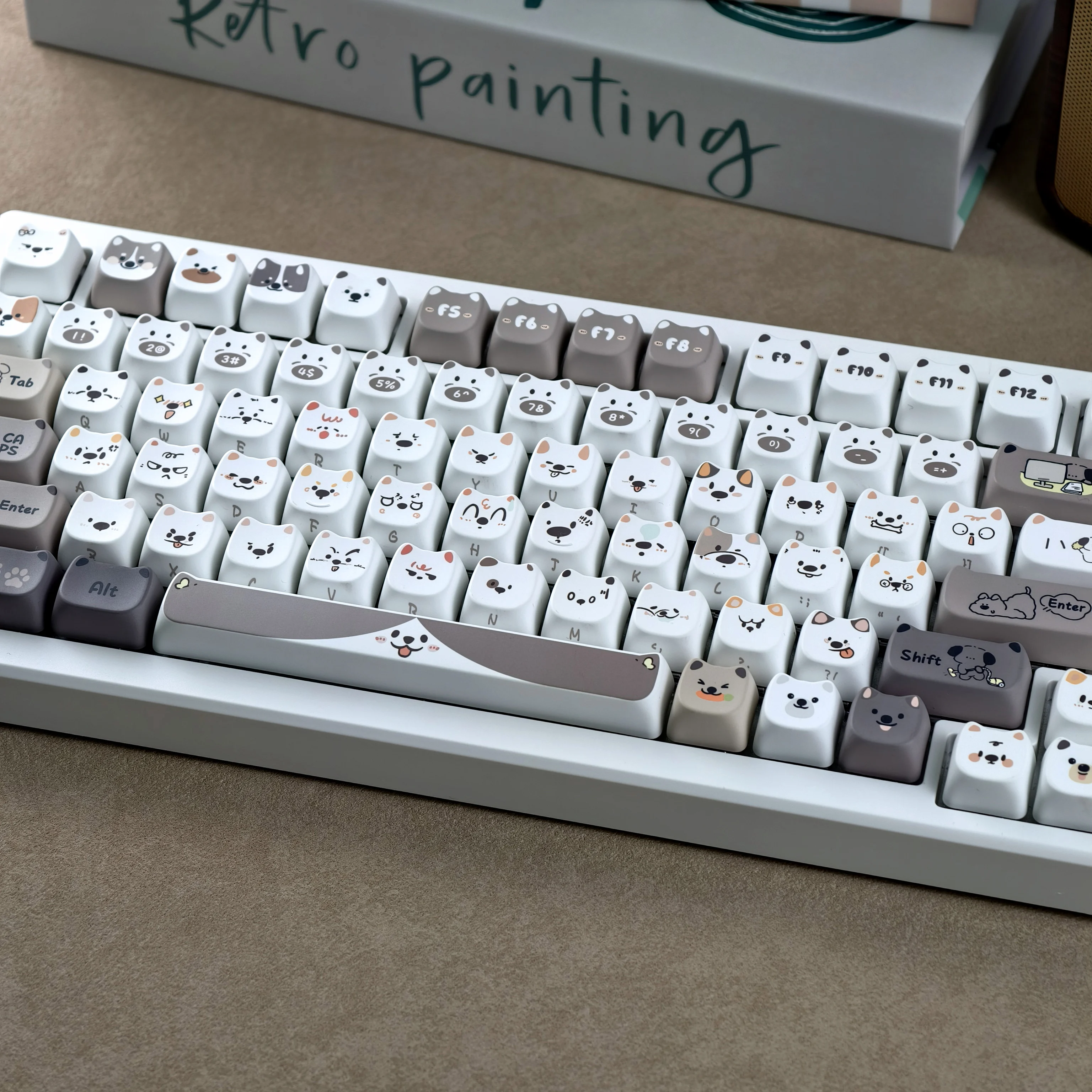 Cute Meow Keycaps Cat Head MAO Profile PBT Square Key Cap Thermal Sublimation Mechanical Keyboard Keycap Cat Set For Girls Gift