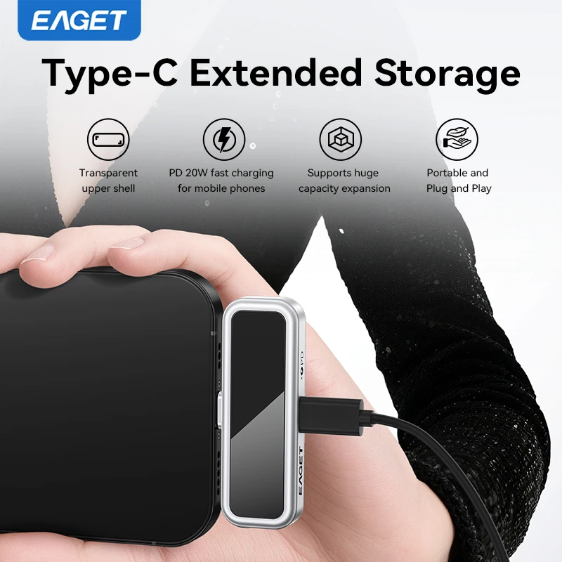 Eaget 64GB/128GB/256GB/512GB Type-C USB Flash Drive - I30, with LCD Displays and PD 20W Fast Charge for Phone Tablet