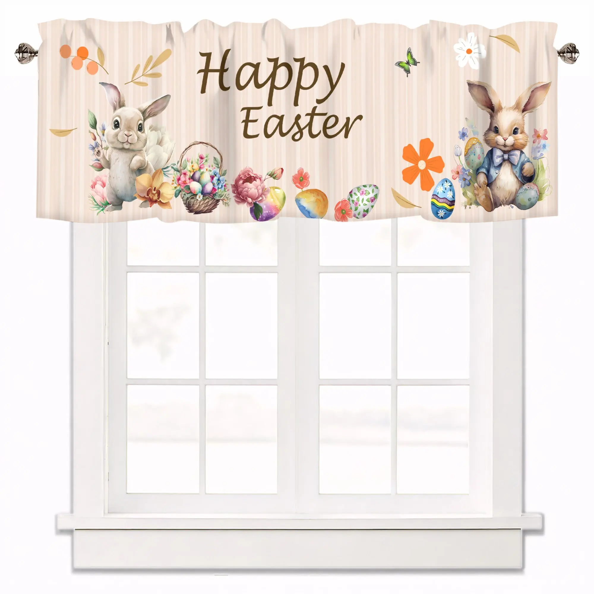 Happy Easter Valance for Windows Floral Eggs Curtains Valances Rod Pocket Valance Window Treatments Short Curtains