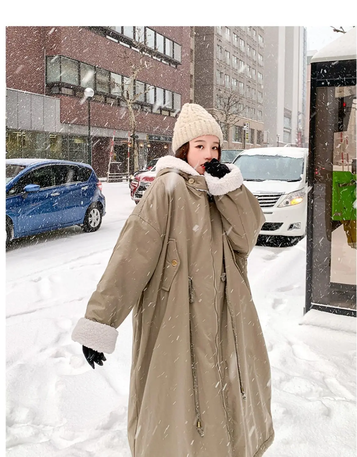 Lamb wool Cotton Jacket Women's Korea Loose 2026 New Winter Plus velvet Snow Parkas Warm Hooded Coat Casual Female Long Overcoat