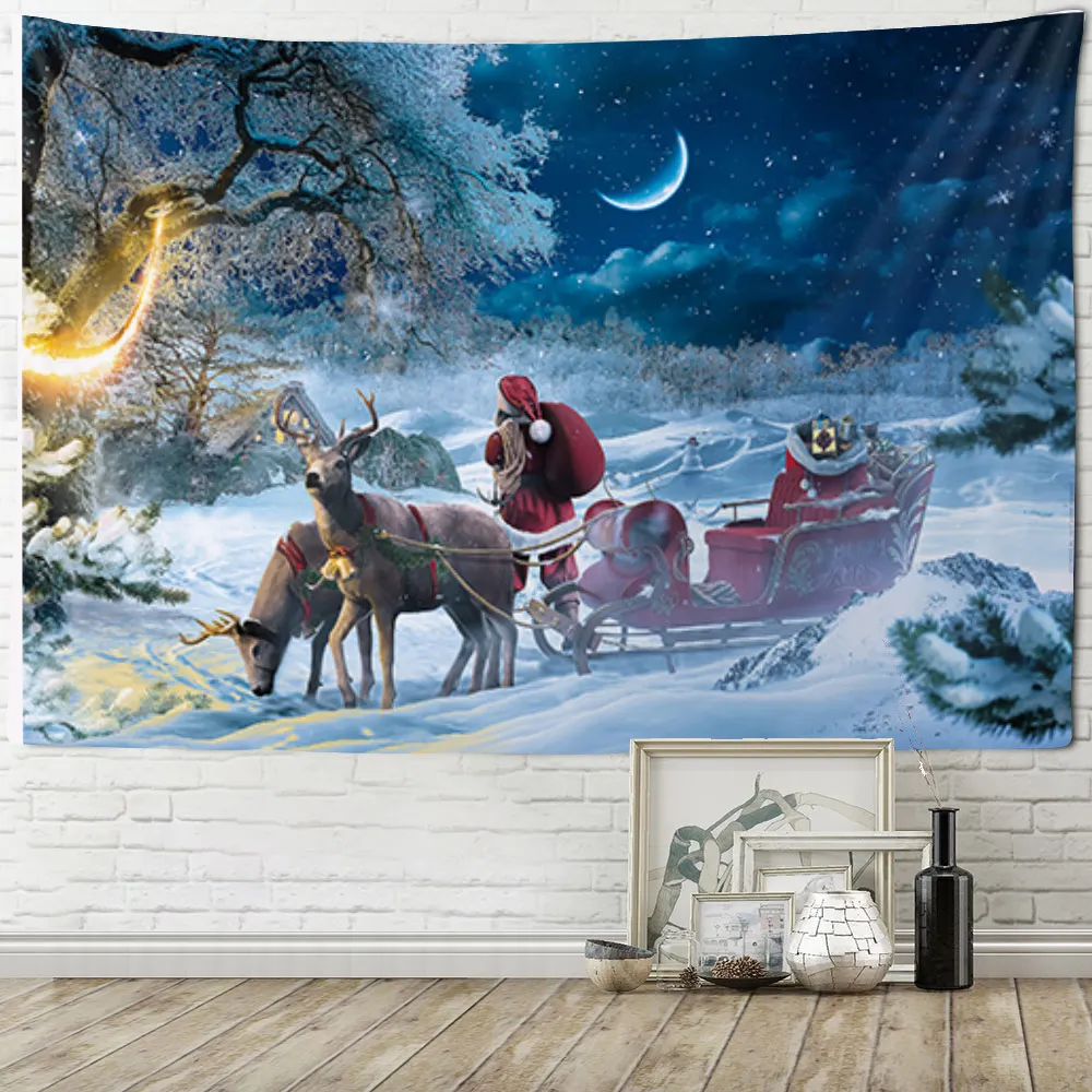 

New Year Christmas Santa Claus Wall Hanging Tapestry Art Deco Blanket Curtain Hanging At Home Bedroom Living Room Decoration