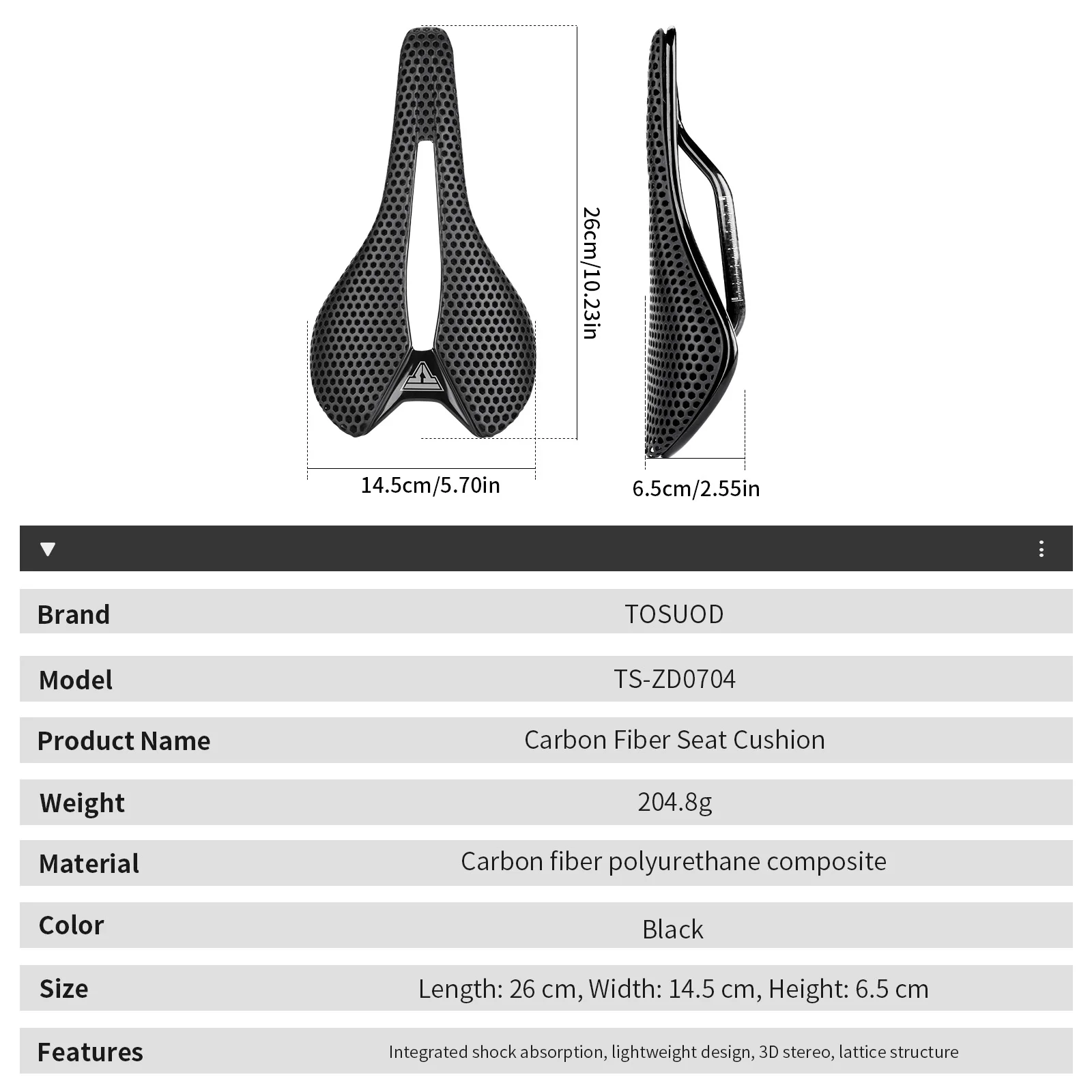 TOSUOD 3D-gedruckter Sattel für Rennräder, Kohlefasermaterial, rutschfester, wasserdichter Fahrradsitz, leichtes Design – Detail 1