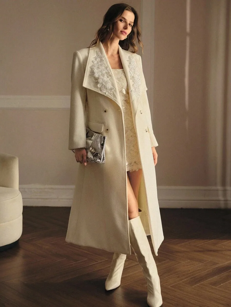 Vestidos formales elegantes para mujer, vestidos de traje con apliques de cuentas y lentejuelas, chaqueta larga, abrigo para mujer con dos botones personalizados