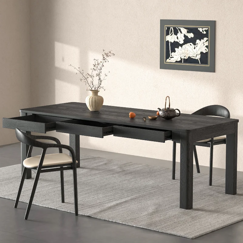 

Modern simple one-word long desk black calligraphy table office drawer workbench