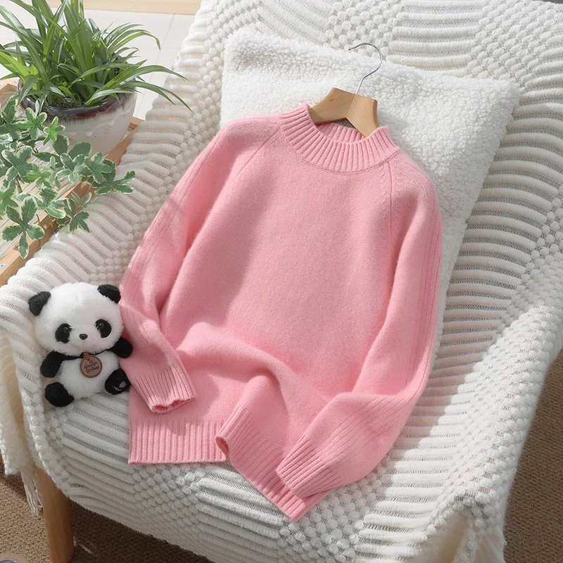 

Unisex Style 100% Merino Wool Sweater Autumn And Winter Pullover Long Sleeve Mock-Neck Basic Children's Clothing Tops