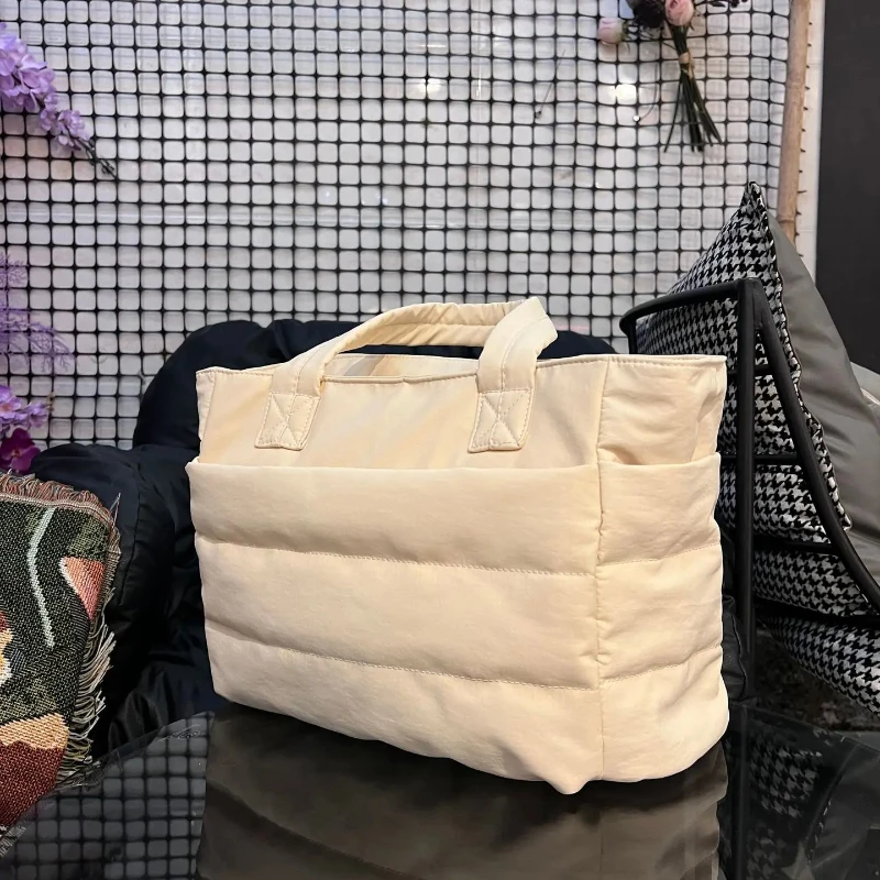 حقيبة نسائية بلون منتفخ مبطن للتنقل حقيبة كتف مبطنة للكلية حقائب يد نسائية بسيطة منظم تخزين السفر #5