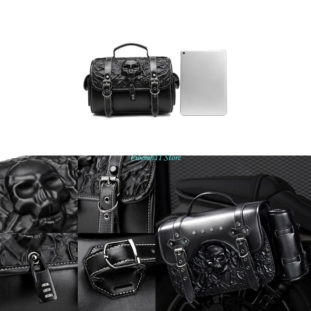 

Y1UB Edgy Skull Motorbike Saddlebag Synthetic Leather Tool Featuring Gothic & Spacious Interior for Bikes